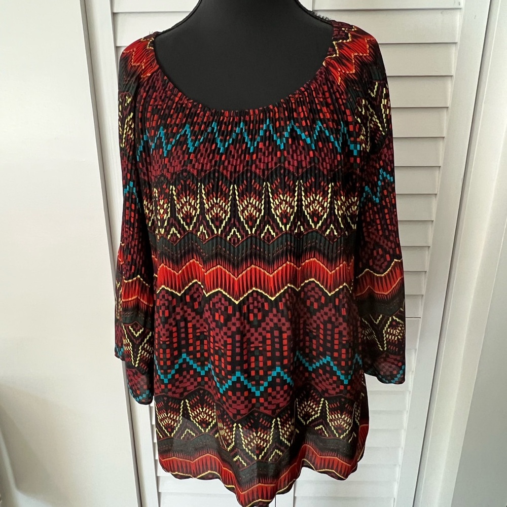 Cato Red and Teal Patterned Blouse